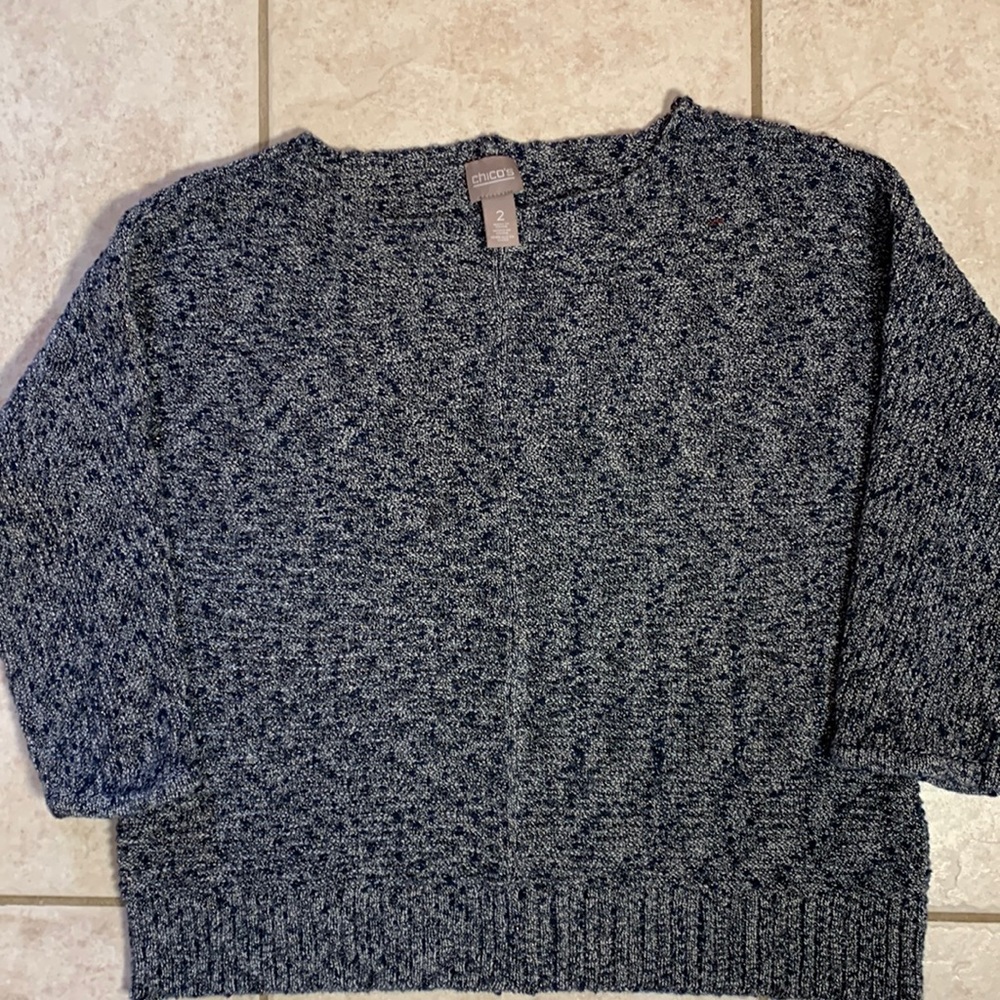 Chicos Boxy Cotton with Gold metallic Thead Loose Weave sweater 3/4 sleeve